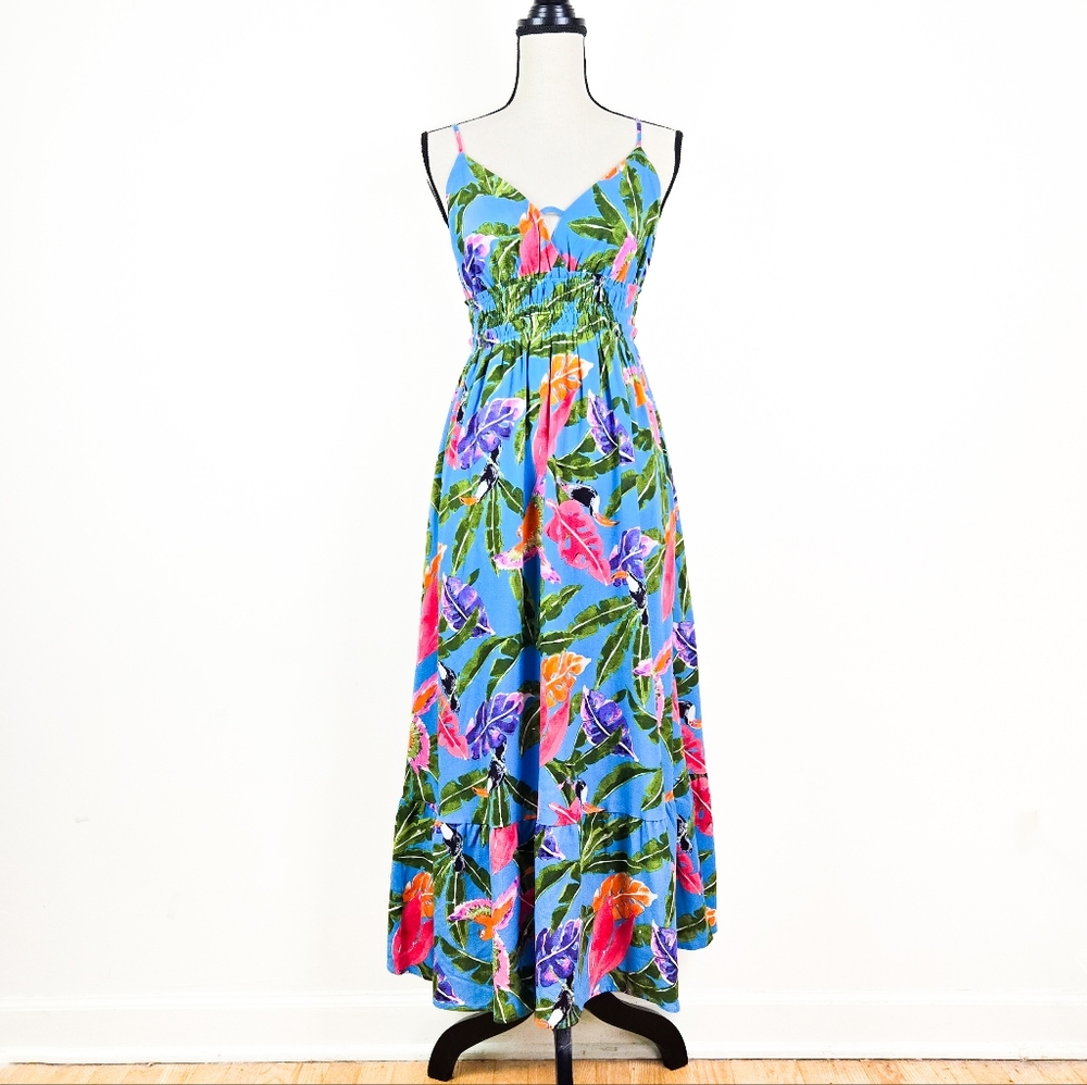 💜NWT By the River Blue Tropical Floral Midi Dress, Size Small